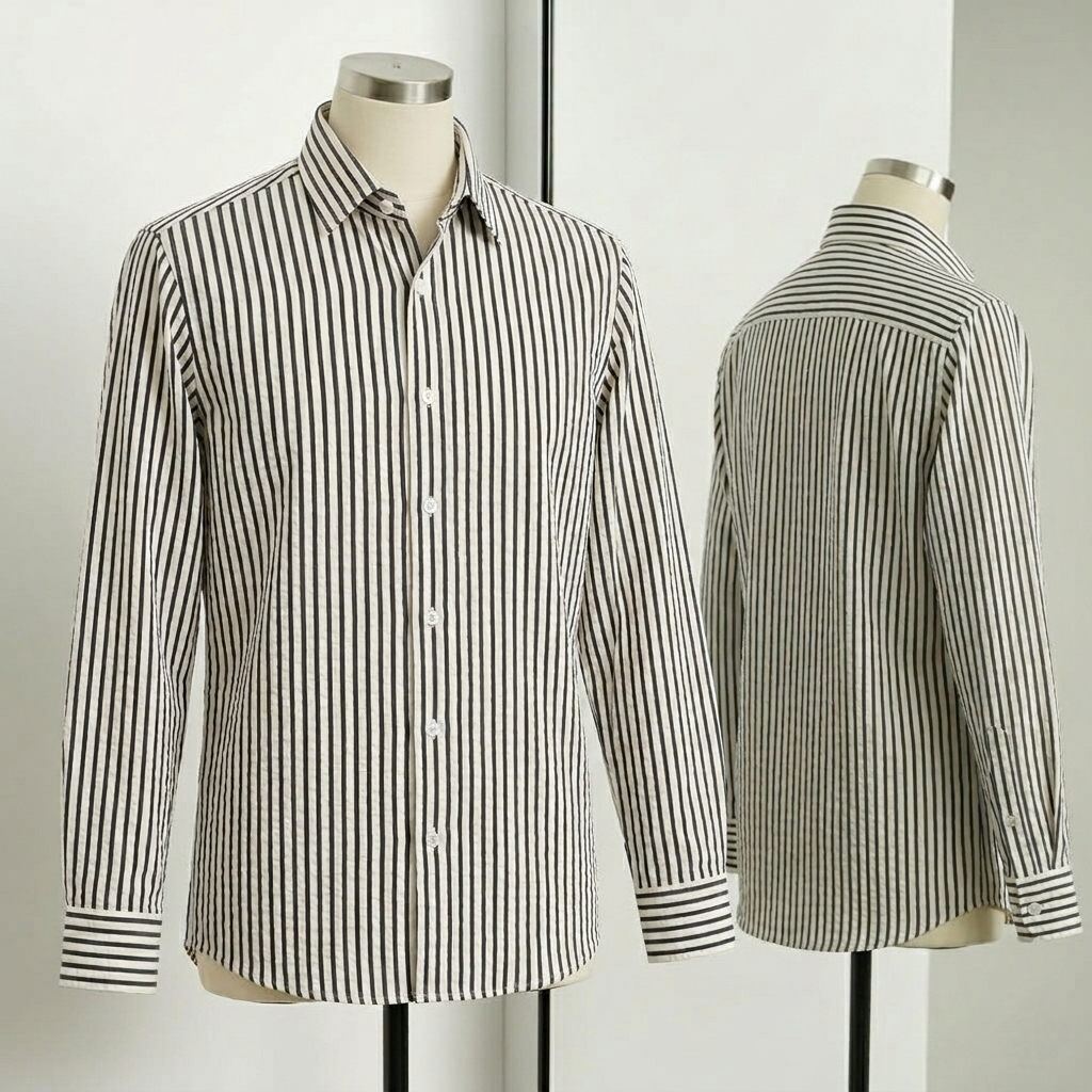 Vertical Striped Casual Shirt - Black & White thumbnail 2
