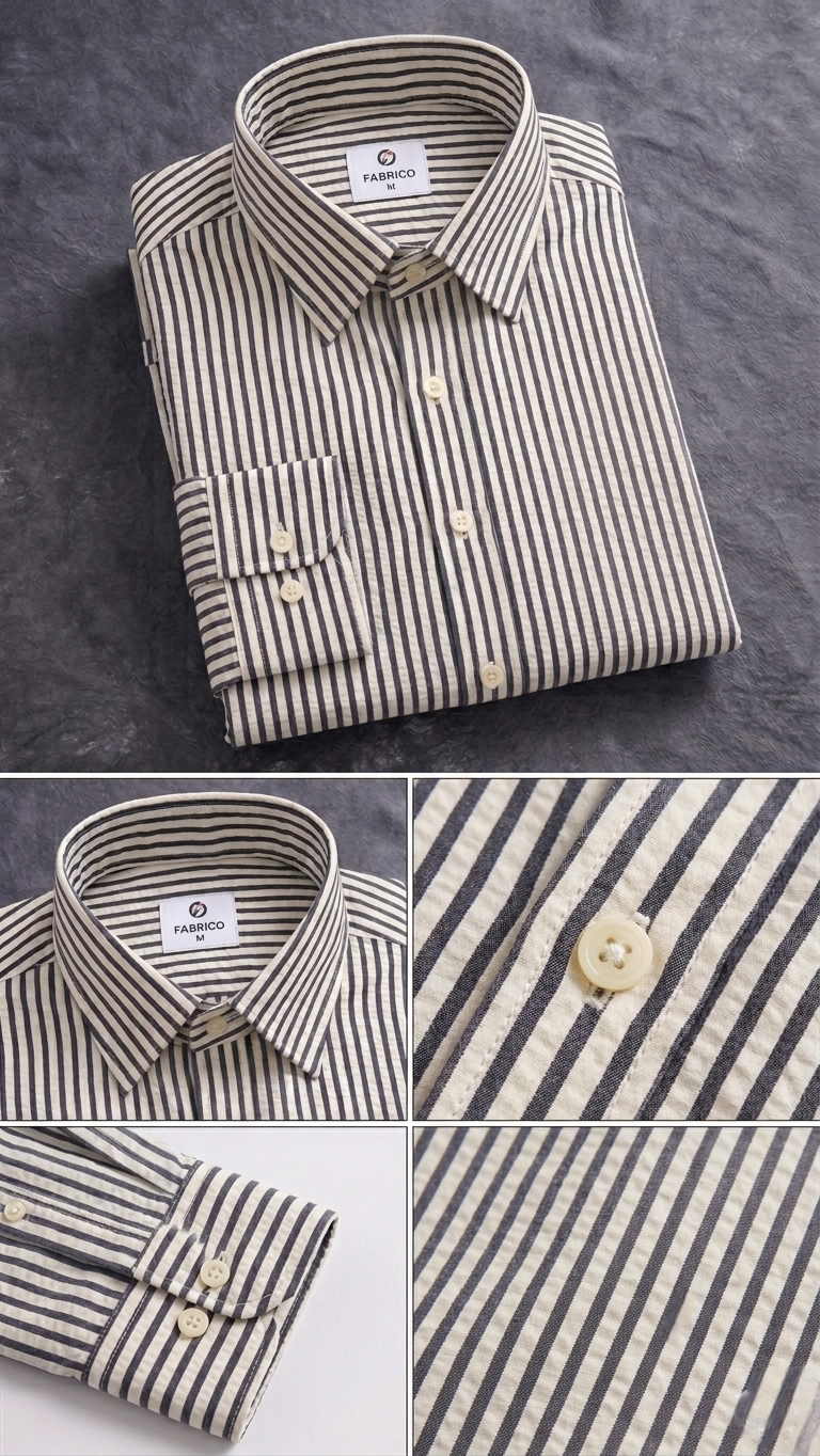 Vertical Striped Casual Shirt - Black & White thumbnail 4