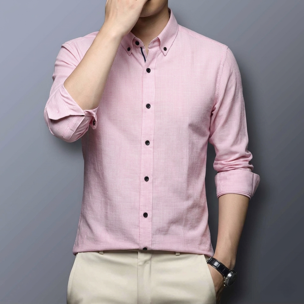 Premium Pastel Pink Button-Down Striped Shirt
