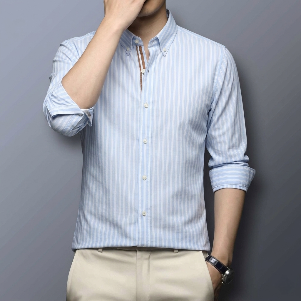 Men's Full Sleeve Cotton Striped Casual Shirt - Light Blue thumbnail 2