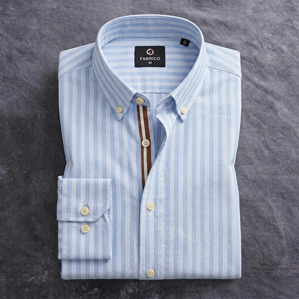 Men's Full Sleeve Cotton Striped Casual Shirt - Light Blue thumbnail 3