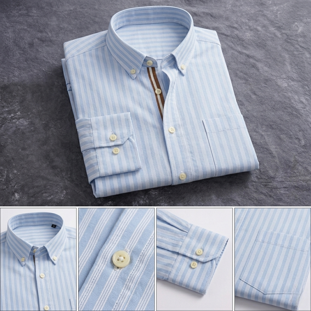 Men's Full Sleeve Cotton Striped Casual Shirt - Light Blue thumbnail 4