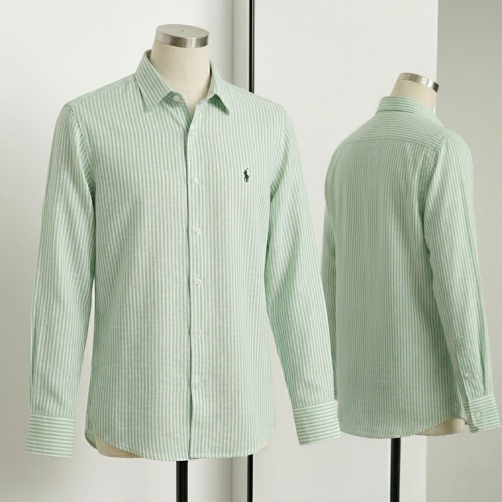 Men's Mint Green Vertical Striped Casual Shirt thumbnail 3