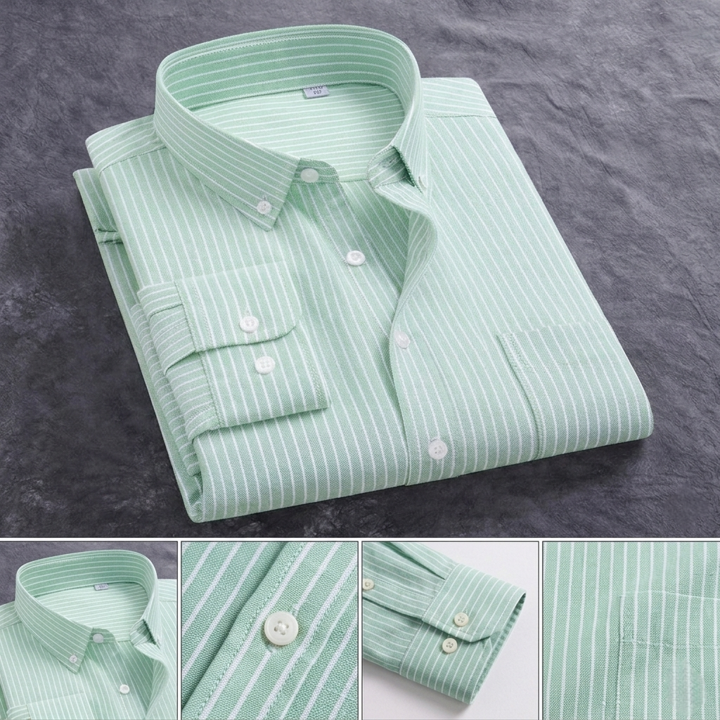 Men's Mint Green Vertical Striped Casual Shirt thumbnail 4