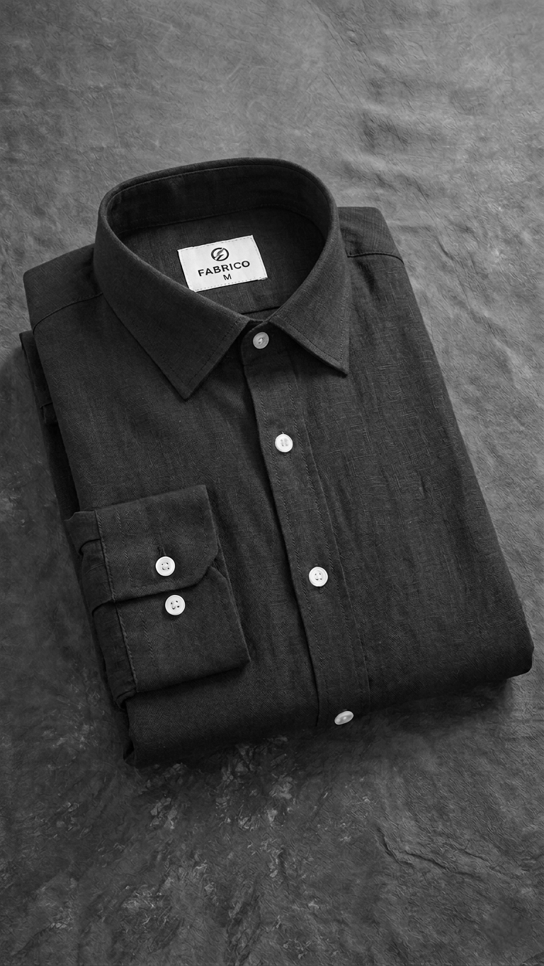 Men's Full Sleeve Casual Black Shirt with White Buttons thumbnail 2