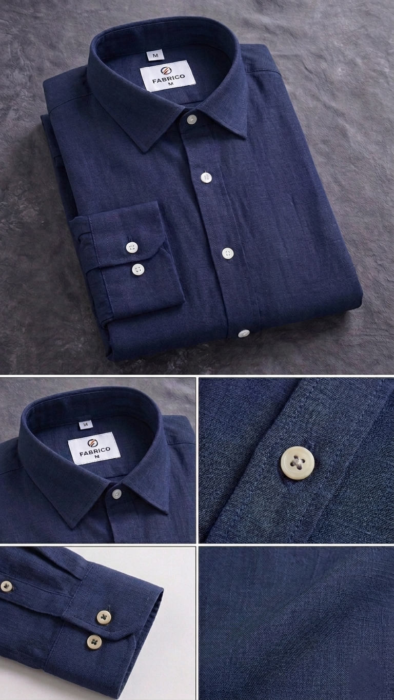 Premium Navy Blue Linen-Cotton Blend Shirt thumbnail 4
