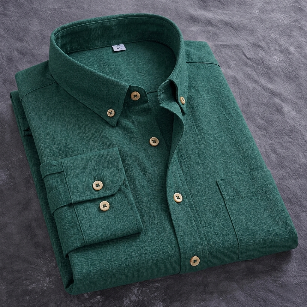 Classic Forest Green Slub-Cotton Casual Shirt thumbnail 2