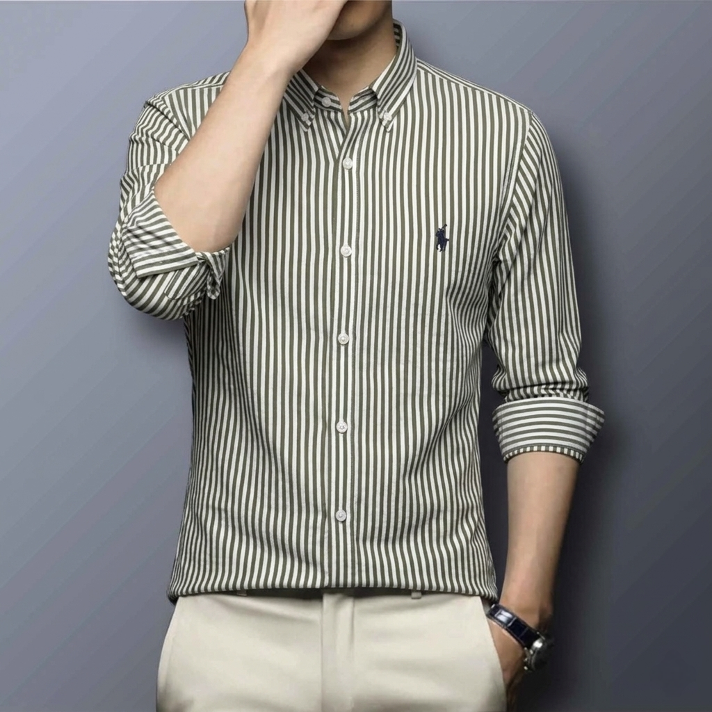 Full Sleeve Black & White Striped Smart Casual Shirt