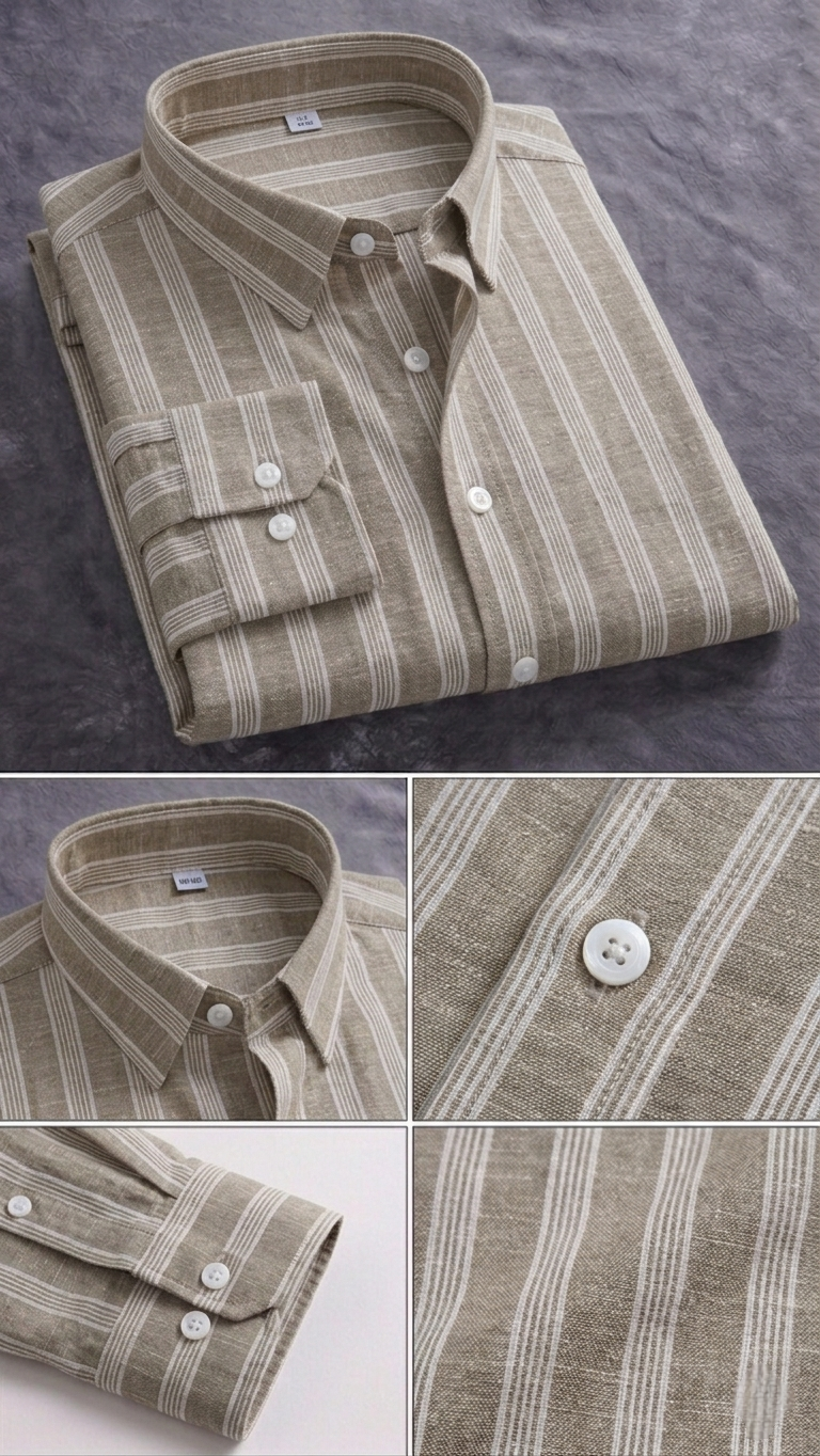 Men's Premium Beige & White Vertical Striped Full Sleeve Casual Shirt thumbnail 2