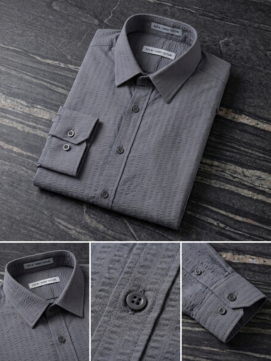 Men's Premium Charcoal Grey Textured Full Sleeve Casual Shirt thumbnail 2