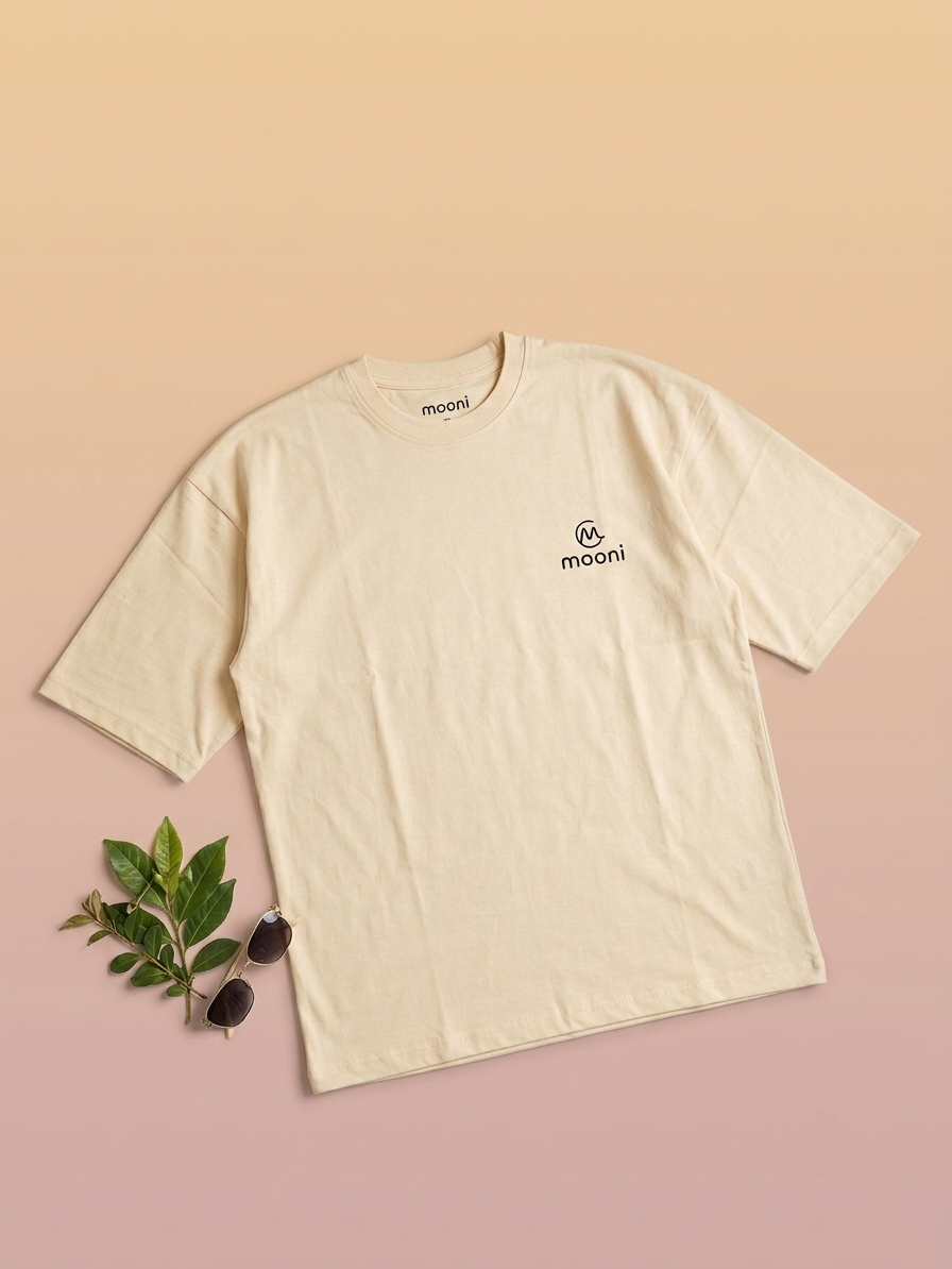 Mooni Premium Oversized T-Shirt – Cream | Minimal Logo Cotton Tee