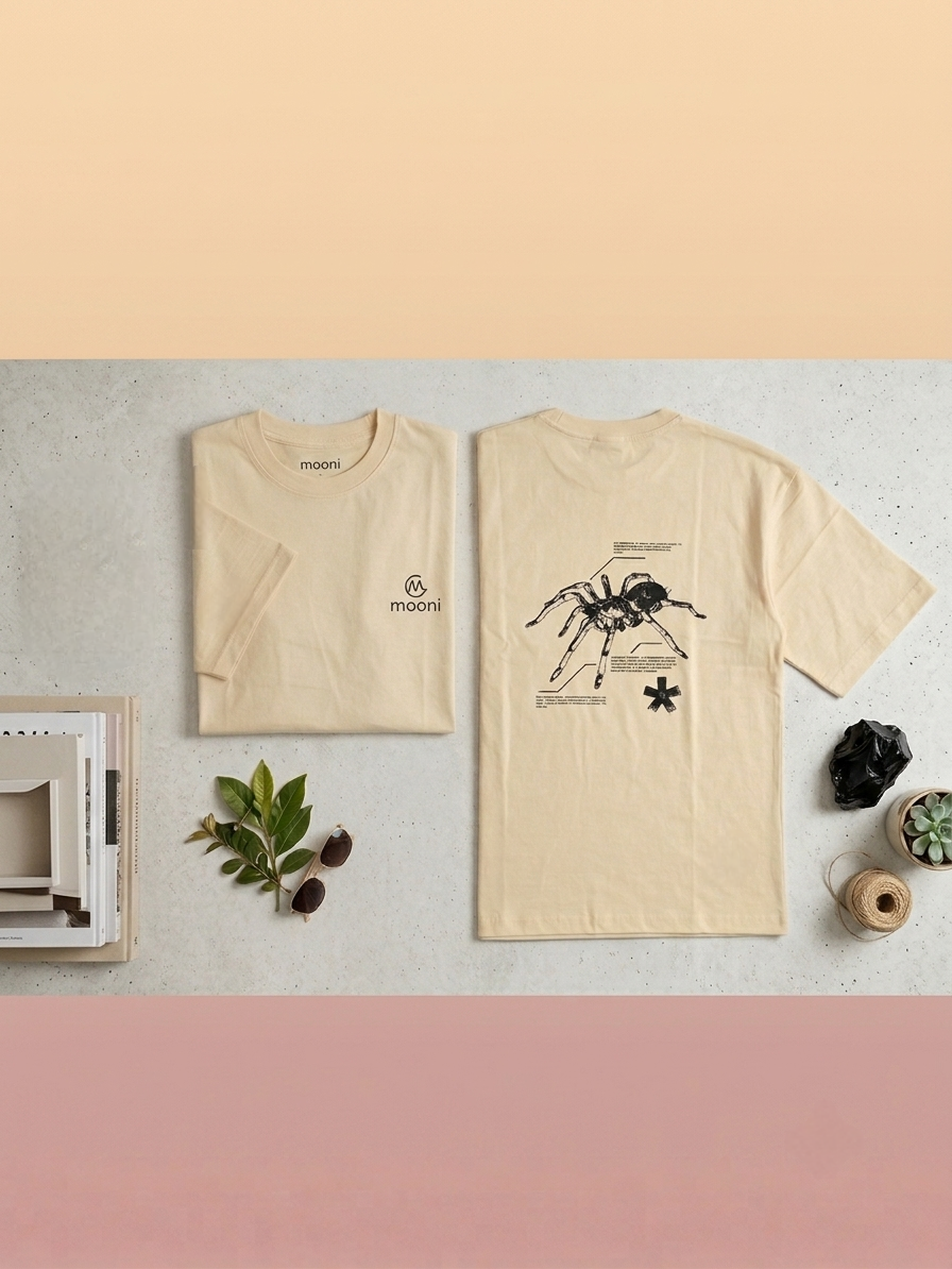 Mooni Premium Oversized T-Shirt – Cream | Minimal Logo Cotton Tee thumbnail 2