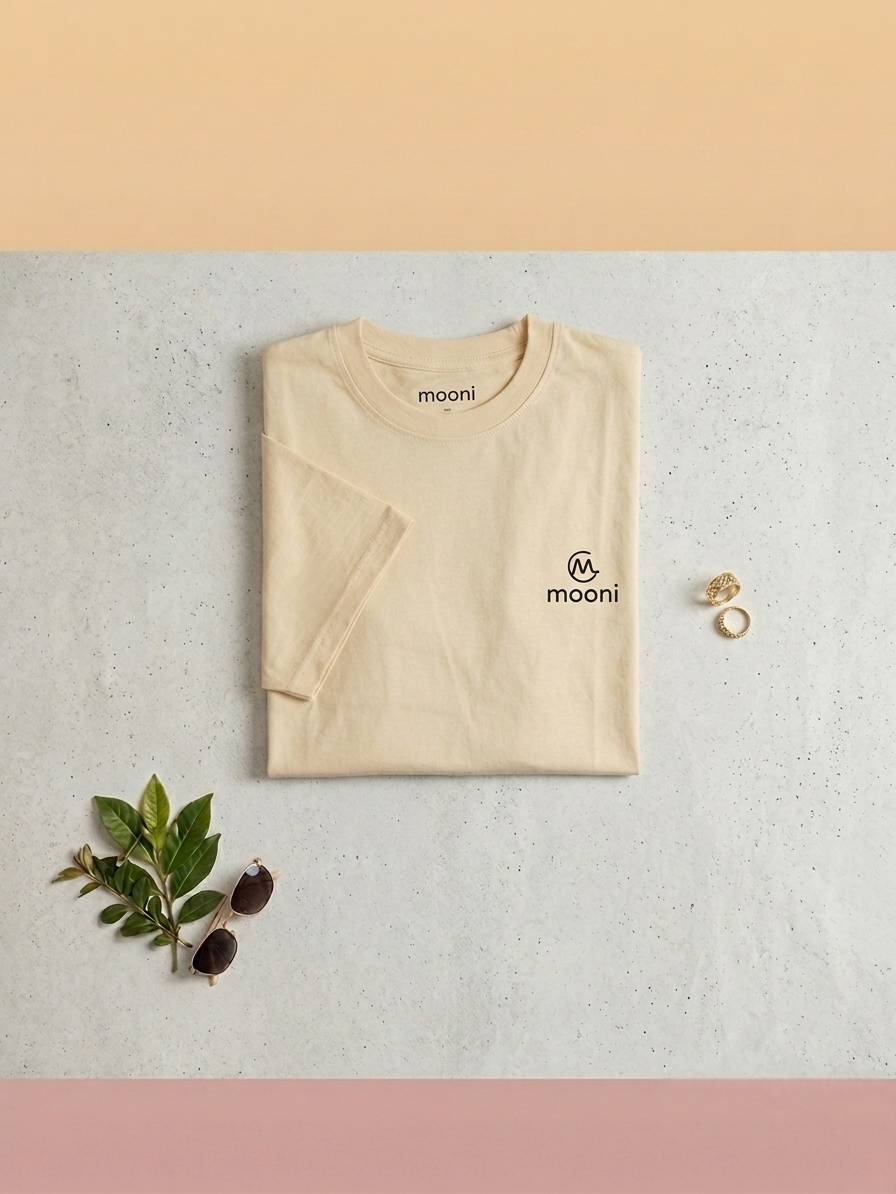 Mooni Premium Oversized T-Shirt – Cream | Minimal Logo Cotton Tee thumbnail 3