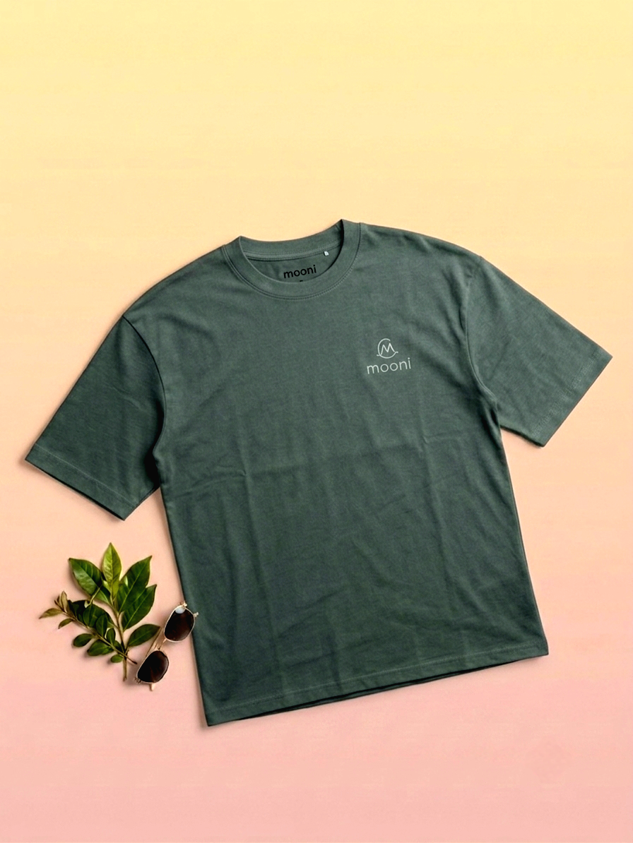Mooni Premium Oversized T-Shirt – Dark Green | Minimal Logo Cotton Tee