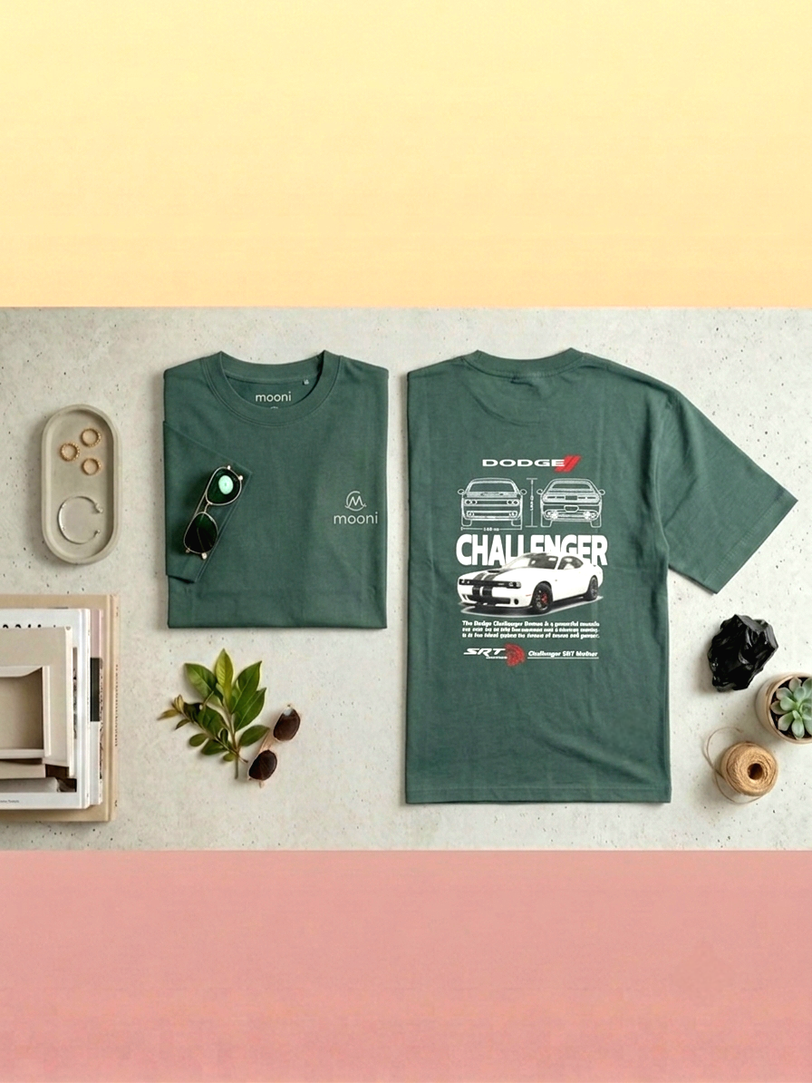 Mooni Premium Oversized T-Shirt – Dark Green | Minimal Logo Cotton Tee thumbnail 2