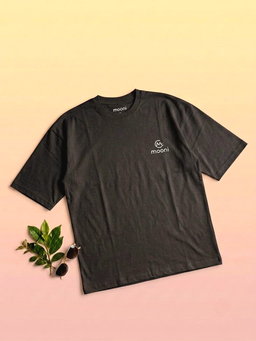 Mooni Premium Oversized T-Shirt – Black | Minimal Logo Cotton Tee