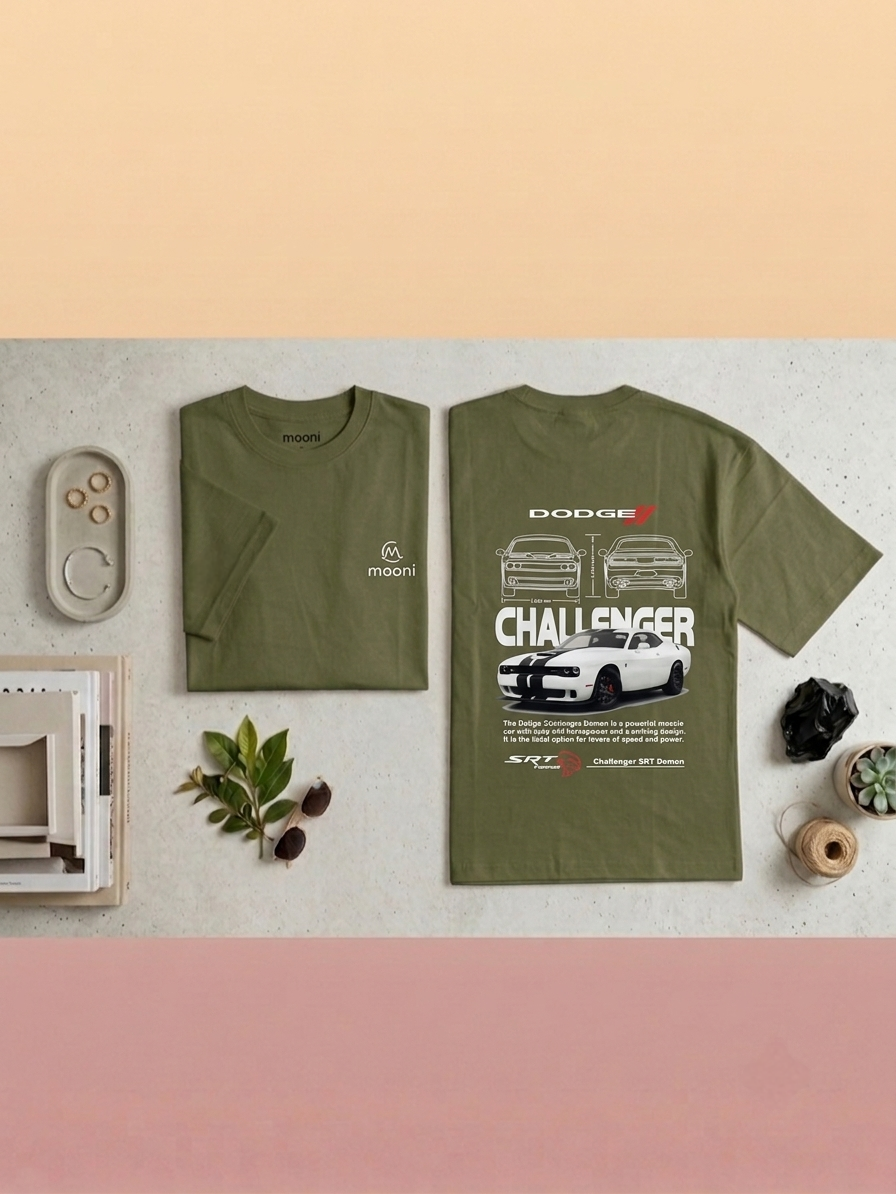 Mooni Premium Oversized T-Shirt – Olive Green | Minimal Logo Cotton Tee alternate view
