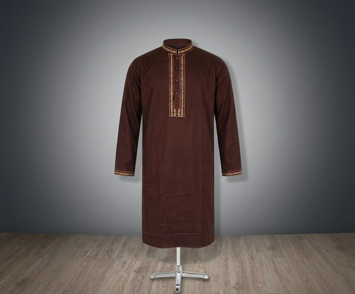 Premium Dark Brown Embroidered Men's Panjabi , Classic Ethnic Wear