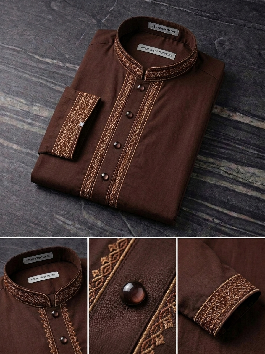 Premium Dark Brown Embroidered Men's Panjabi , Classic Ethnic Wear alternate view