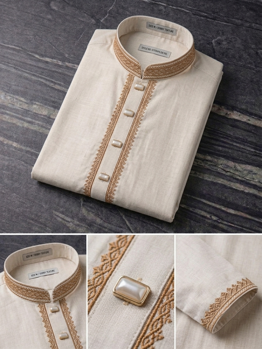 Premium Off-White Embroidered Men's Panjabi | Elegant Traditional Wear alternate view
