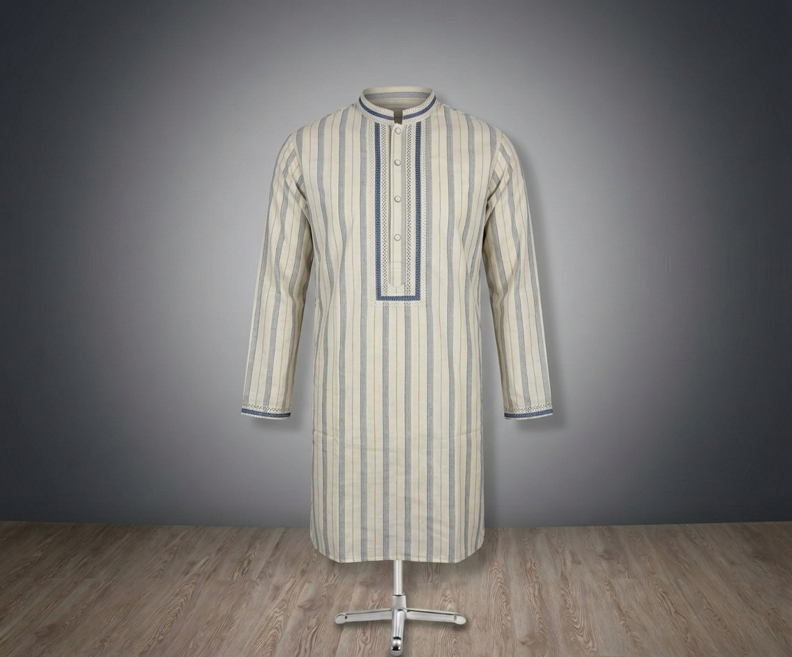 Premium Ivory Striped Men's Panjabi | Modern Ethnic Wear