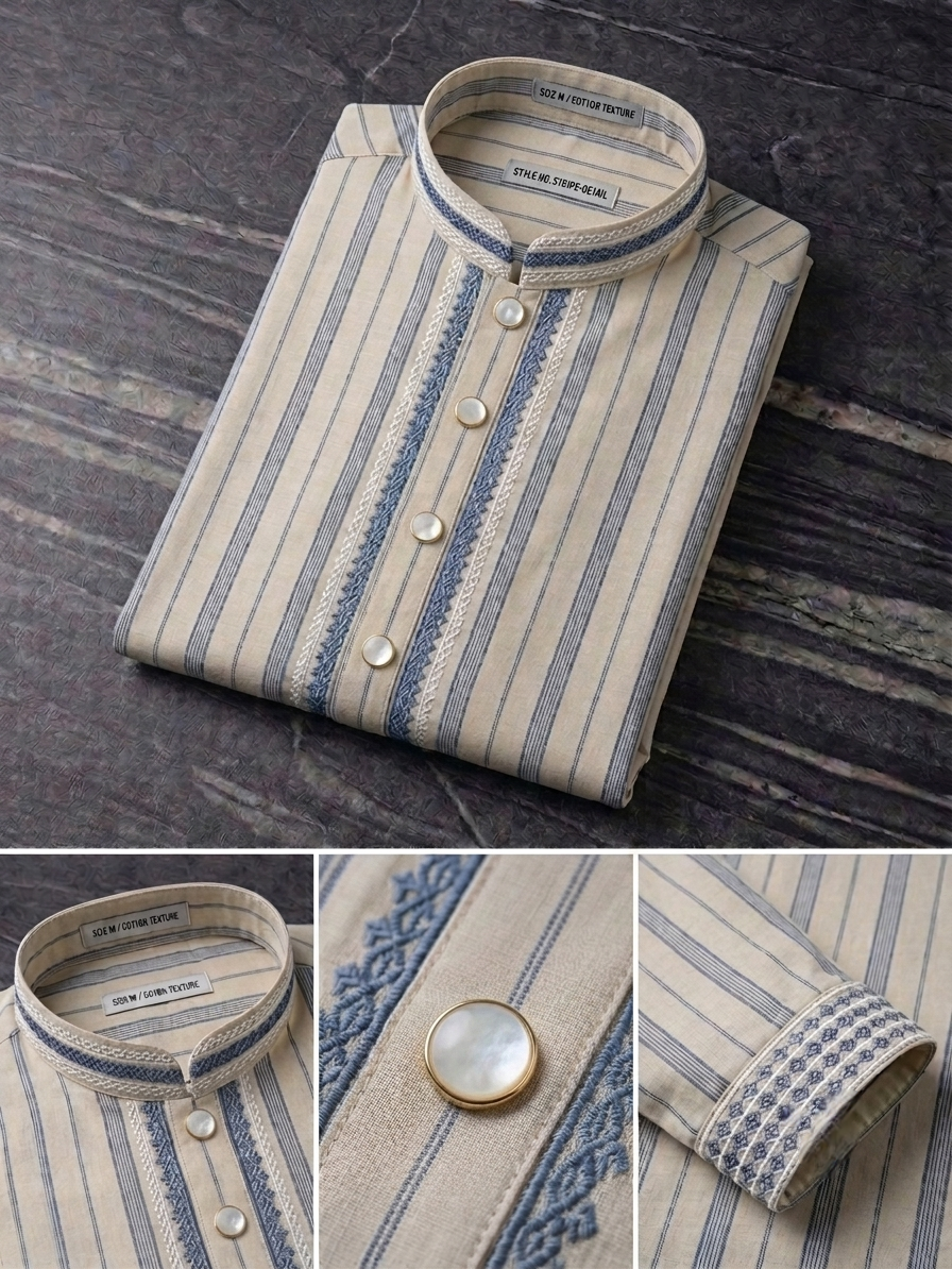 Premium Ivory Striped Men's Panjabi | Modern Ethnic Wear alternate view