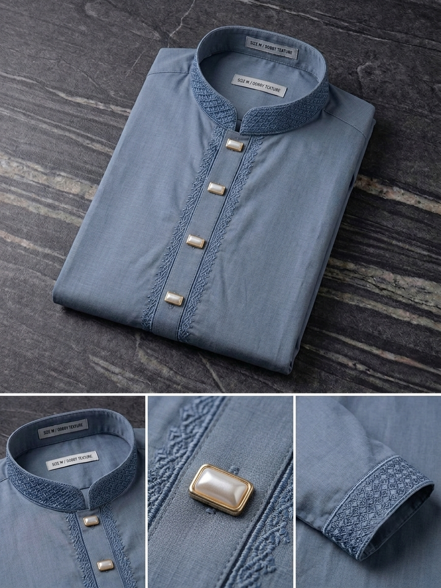 Premium Steel Blue Embroidered Men's Panjabi | Classic Traditional Wear alternate view