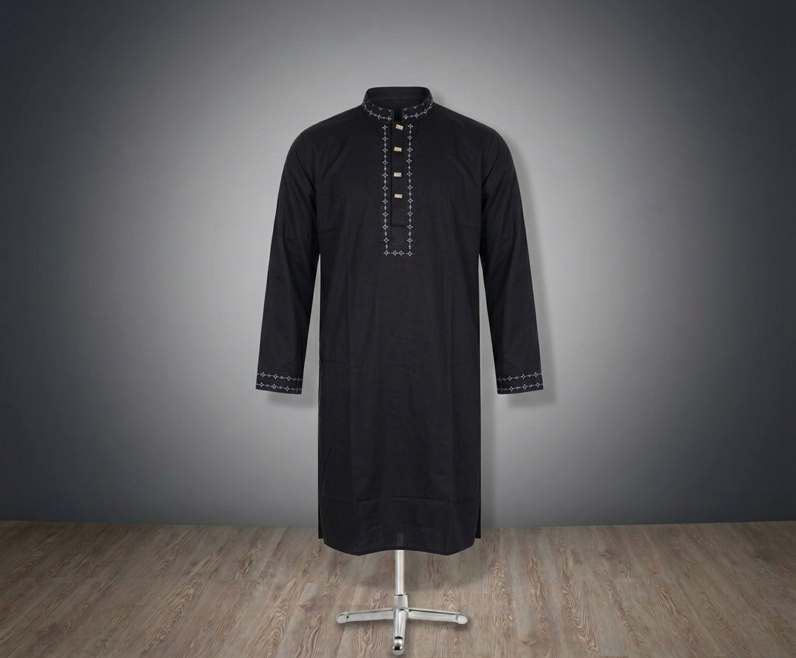 Premium Black Embroidered Men's Panjabi | Elegant Traditional Wear