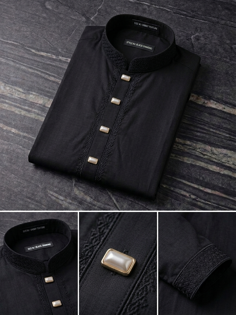 Premium Black Embroidered Men's Panjabi | Elegant Traditional Wear alternate view